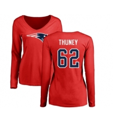 Football Women's New England Patriots #62 Joe Thuney Red Name & Number Logo Slim Fit Long Sleeve T-Shirt