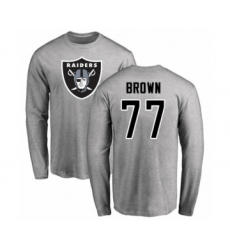 Football Oakland Raiders #77 Trent Brown Ash Name & Number Logo Long Sleeve T-Shirt