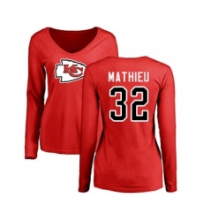 Football Women's Kansas City Chiefs #32 Tyrann Mathieu Red Name & Number Logo Slim Fit Long Sleeve T-Shirt