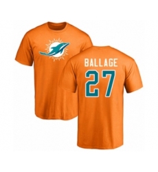Football Miami Dolphins #27 Kalen Ballage Orange Name & Number Logo T-Shirt