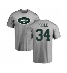 Football New York Jets #34 Brian Poole Ash Name & Number Logo T-Shirt