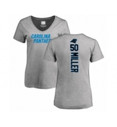 Football Women's Carolina Panthers #50 Christian Miller Ash Backer V-Neck T-Shirt
