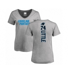 Football Women's Carolina Panthers #74 Greg Little Ash Backer V-Neck T-Shirt