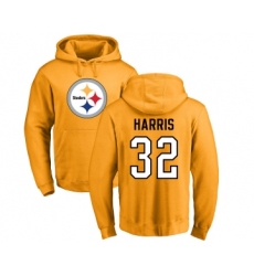 Football Pittsburgh Steelers #32 Franco Harris Gold Name & Number Logo Pullover Hoodie