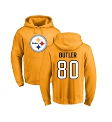 Football Pittsburgh Steelers #80 Jack Butler Gold Name & Number Logo Pullover Hoodie
