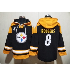 Men's Pittsburgh Steelers #8 Aaron Rodgers Black Ageless Must-Have Lace-Up Pullover Hoodie