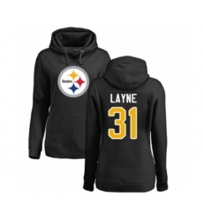 Women's Pittsburgh Steelers #31 Justin Layne Black Name & Number Logo Pullover Hoodie