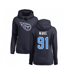 Football Women's Tennessee Titans #91 Cameron Wake Navy Blue Name & Number Logo Pullover Hoodie