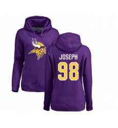 Football Women's Minnesota Vikings #98 Linval Joseph Purple Name & Number Logo Pullover Hoodie