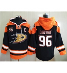 Men's Anaheim Ducks #96 Charlie Conway Black Ageless Must-Have Lace-Up Pullover Hockey Hoodie