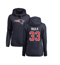Football Women's New England Patriots #33 Kevin Faulk Navy Blue Name & Number Logo Pullover Hoodie
