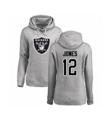 Football Women's Oakland Raiders #12 Zay Jones Ash Name & Number Logo Pullover Hoodie