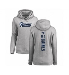 Football Women's Los Angeles Rams #91 Greg Gaines Ash Backer Pullover Hoodie