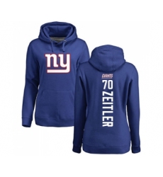 Football Women's New York Giants #70 Kevin Zeitler Royal Blue Backer Pullover Hoodie