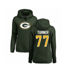 Football Women's Green Bay Packers #77 Billy Turner Green Name & Number Logo Pullover Hoodie