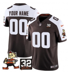 Men's Cleveland Browns Active Player Custom Brown Alternate F.U.S.E. #32 Jim Brown Memorial Patch Vapor Limited Stitched Football Jersey