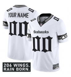 Men's Seattle Seahawks Active Player Custom White 2025 F.U.S.E. 'Gothic Rain City Shadows Edition' Vapor Limited Stitched Jersey