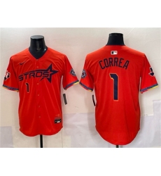 Men's Houston Astros #1 Carlos Correa Orange 2025 City Connect With Texas Limited Stitched Baseball Jersey