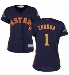 Women's Majestic Houston Astros #1 Carlos Correa Authentic Navy Blue Alternate 2018 Gold Program Cool Base MLB Jersey