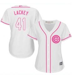 Women's Majestic Chicago Cubs #41 John Lackey Authentic White Fashion MLB Jersey