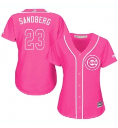 Women's Majestic Chicago Cubs #23 Ryne Sandberg Authentic Pink Fashion MLB Jersey