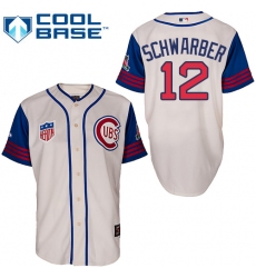 Men's Majestic Chicago Cubs #12 Kyle Schwarber Replica Cream/Blue 1942 Turn Back The Clock MLB Jersey