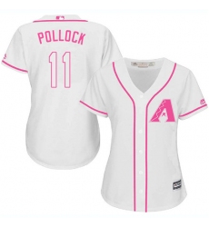 Women's Majestic Arizona Diamondbacks #11 A. J. Pollock Replica White Fashion MLB Jersey