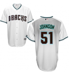 Men's Majestic Arizona Diamondbacks #51 Randy Johnson Replica White/Capri Cool Base MLB Jersey