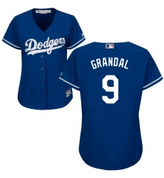 Women's Majestic Los Angeles Dodgers #9 Yasmani Grandal Authentic Royal Blue Alternate Cool Base MLB Jersey