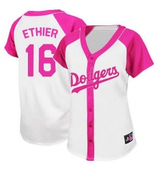 Women's Majestic Los Angeles Dodgers #16 Andre Ethier Authentic White/Pink Splash Fashion MLB Jersey