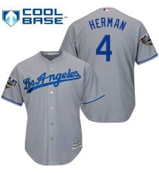 Youth Majestic Los Angeles Dodgers #4 Babe Herman Authentic Grey Road Cool Base 2018 World Series MLB Jersey