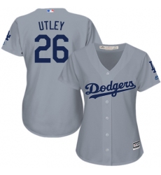 Women's Majestic Los Angeles Dodgers #26 Chase Utley Authentic Grey Road Cool Base MLB Jersey