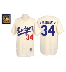 Men's Mitchell and Ness Los Angeles Dodgers #34 Fernando Valenzuela Authentic Cream Throwback MLB Jersey