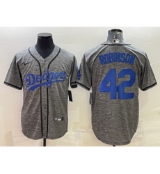 Men's Los Angeles Dodgers #42 Jackie Robinson Grey Gridiron Cool Base Stitched Baseball Jersey