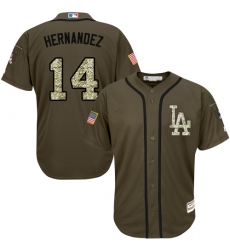 Youth Majestic Los Angeles Dodgers #14 Enrique Hernandez Authentic Green Salute to Service MLB Jersey