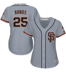 Women's Majestic San Francisco Giants #25 Barry Bonds Replica Grey Road 2 Cool Base MLB Jersey