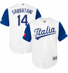 Men's Italy Baseball Majestic #14 Marco Sabbatani White 2017 World Baseball Classic Replica Team Jersey