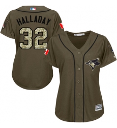 Women's Majestic Toronto Blue Jays #32 Roy Halladay Authentic Green Salute to Service MLB Jersey