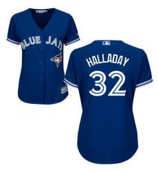 Women's Majestic Toronto Blue Jays #32 Roy Halladay Replica Blue Alternate MLB Jersey