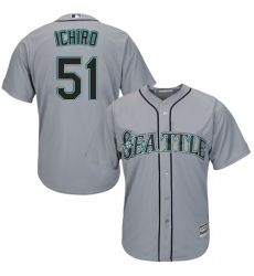 Youth Majestic Seattle Mariners #51 Ichiro Suzuki Replica Grey Road Cool Base MLB Jersey