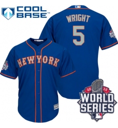 Women's Majestic New York Mets #5 David Wright Authentic Blue(Grey NO.) 2015 World Series MLB Jersey