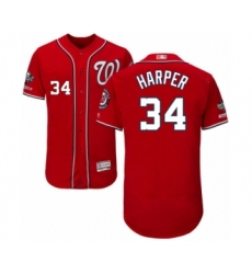 Men's Washington Nationals #34 Bryce Harper Red Alternate Flex Base Authentic Collection 2019 World Series Champions Baseball Jersey