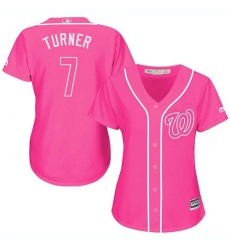 Women's Majestic Washington Nationals #7 Trea Turner Authentic Pink Fashion Cool Base MLB Jersey