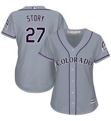 Women's Majestic Colorado Rockies #27 Trevor Story Authentic Grey Road Cool Base MLB Jersey