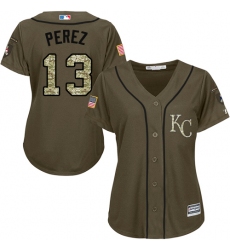 Women's Majestic Kansas City Royals #13 Salvador Perez Authentic Green Salute to Service MLB Jersey