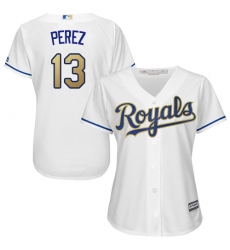 Women's Majestic Kansas City Royals #13 Salvador Perez Authentic White Home Cool Base MLB Jersey