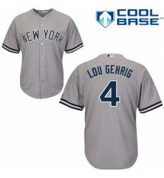Men's Majestic New York Yankees #4 Lou Gehrig Replica Grey Road MLB Jersey