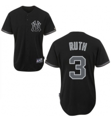 Men's Majestic New York Yankees #3 Babe Ruth Replica Black Fashion MLB Jersey