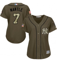 Women's Majestic New York Yankees #7 Mickey Mantle Replica Green Salute to Service MLB Jersey