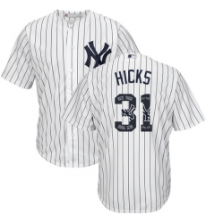 Men's Majestic New York Yankees #31 Aaron Hicks Authentic White Team Logo Fashion MLB Jersey